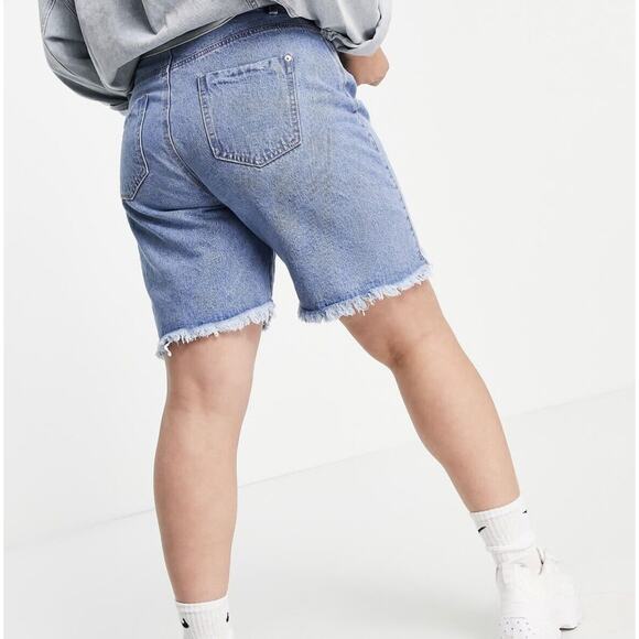 Missguided Plus Frayed Hem Longer Line Denim Shorts Sz 16 Blue Jean Short New - Picture 4 of 9